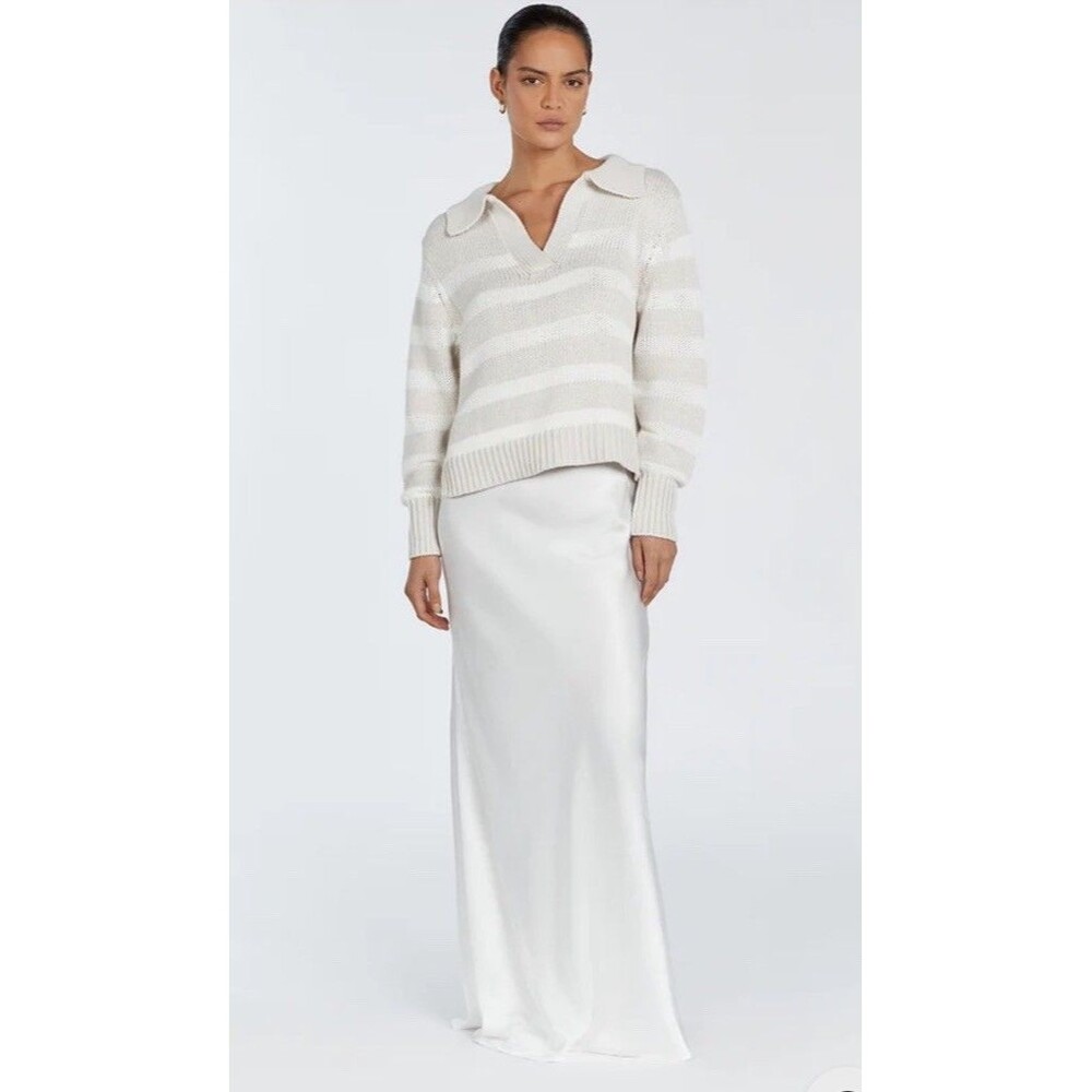 DISSH COLBIE CREAM CONTRAST POLO STRIPED KNIT JUMPER SWEATER L